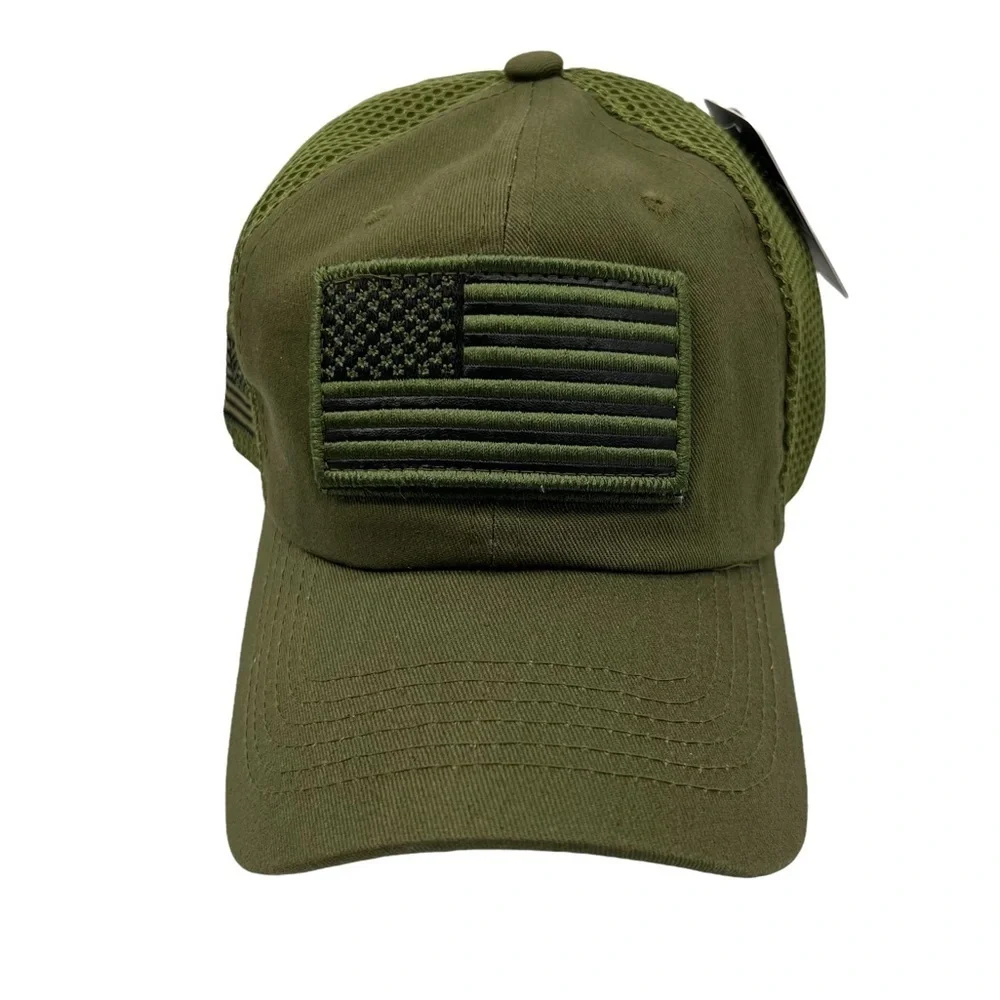NWT DK Accessories Green AMERICAN FLAG Detachable Patch Premium Baseball Cap Hat